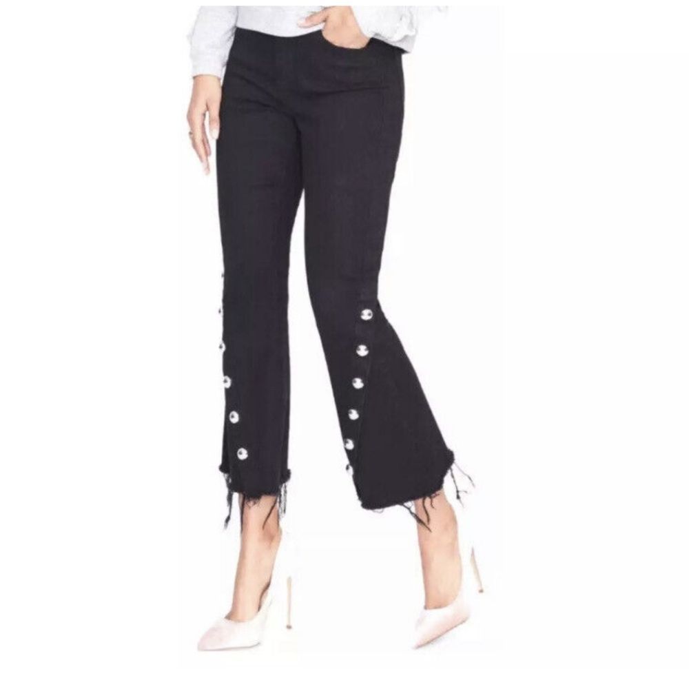 Black Button-Accent Flare Jeans for Women
